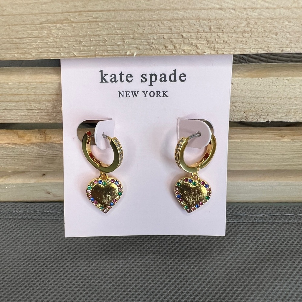 Kate Spade Heart Multi Color Huggie Hoop Earrings